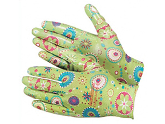 Перчатки из полиэстера, садовые с полимерным покрытием ладони и пальцев, размер   M